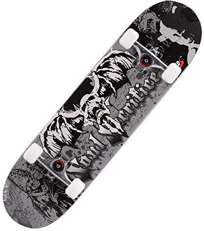 Skateboard Totenkopf Grauer Horror Skateboard Kinder ab 8 Jahre 80x20cm 7-Lagigem Ahornholz Longboard Double Kick Komplett für Anfänger Jungen Mädchen Erwachsene Profi Penny Board