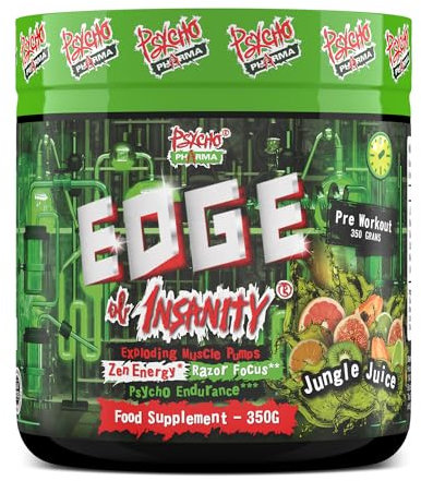 New #1 Strongest PWO Psycho Pharma Edge of Insanity - Most Intense Pre Workout Powder for, Focus, Power & Energy. Premium researched Formula and Ingredients - 325g