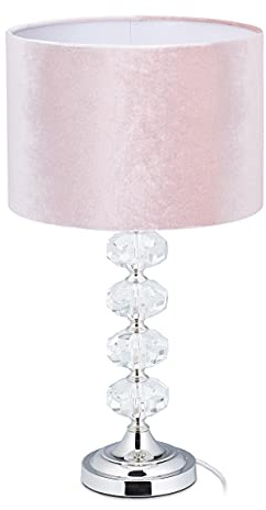 Relaxdays Tischlampe, Samt und Kristall, HxD: 47 x 26 cm, E14-Fassung, Nachttischlampe, indirekte Beleuchtung, rosa