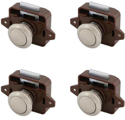 LIKERAINY Push Lock Fermi per Cassetti Serrature a Pulsante Serratura della Porta Armadio per RV Camper Caravan Nave Yacht Marrone e Nichelato 4 Pezzi