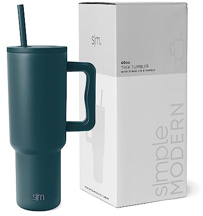 Simple Modern Becher mit Griff und Trinkhalm | Isolierter EdelstahlWasserflasche EiskaffeeReisebecher | Geschenke für Frauen und Männer | Trek Sammlung | 1180ml | Riptide