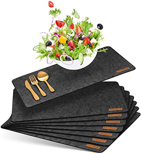 Balinco – Tischet Platzset aus Filz abwaschbar & hitzebeständig 8er Set – Rechteckige Platzdeckchen 44 x 32 cm in Anthrazit – Filzuntersetzer pflegeleicht & hochwertig für Teller – Aus 100% Polyester
