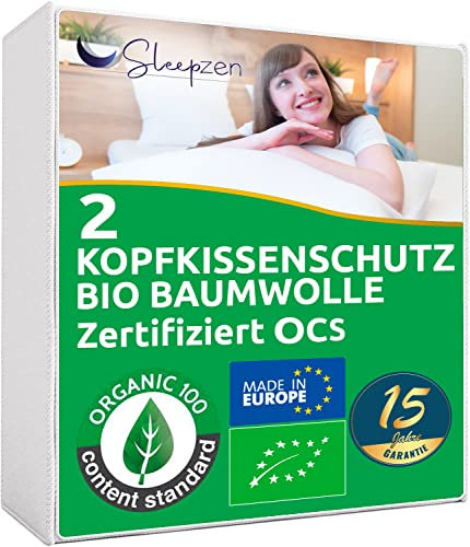 Kopfkissenschutz 40x80cm Biologischer Baumwolle Molton, Nicht wasserdicht, 2er-Set kopfkissenschoner, Atmungsaktive und Saugfähige, Kopfkissenüberzug, kopfkissenschutz