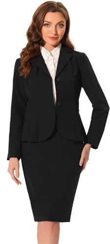 Allegra K Skirt Suit Sets for Women's 2 Piece Formal Office Notched Lapel Peplum Jacket Blazer Pencil Skirts Set