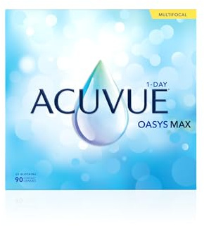 ACUVUE OASYS MAX 1-Day MULTIFOCAL Tageskontaktlinsen – 90 Gleitsichtlinsen für den Nah-, Zwischen- und Fernbereich – Tageskontaktlinsen mit -0.50 dpt und BC 8.4 – UV Schutz & angenehmes Tragegefühl