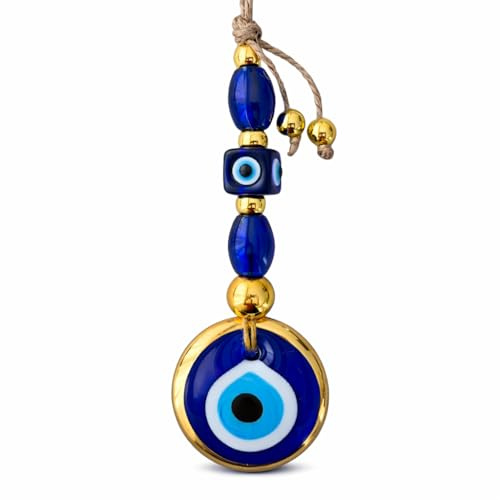 Candymosa 2.3 Turkish Evil Eye Decor Ornament Gold - Evil Eye Wall Hanging in a Box - Home Protection Charm Evil Eye Wall Decor - Turkish Nazar Amulet