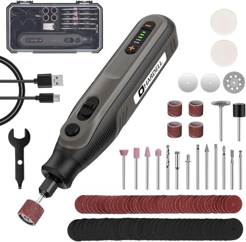 HARDELL Outil Multifonction 4V, Outil Rotatif avec 5 Réglages de Vitesse 5000-25000tr/min, Outils Rotatif Multifonction Sans Fil avec 101 Accessoires pour Meuler, Couper, Percer, Polir, Graver