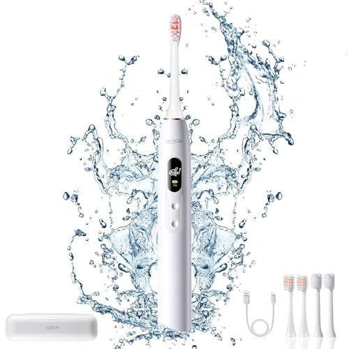 HYRON Pro - Brosse à dents électrique - 5 Modes de brossage et d'intensité - Brosse à dents électrique sonique rechargeable et autonomie 120 jours - Minuteur 2min - 4 Brossettes - Étanche IPX7, Blanc