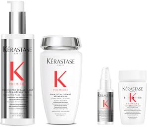 KÉRASTASE Première - Routine Ultra-Réparatice Cheveux Abîmés - Formule Innovante à l'Acide Citrique & Glycine - Sans Sulfate - Bain Décalcifiant 250ml & 45ml + Concentré Décalcifiant 250ml & 45ml