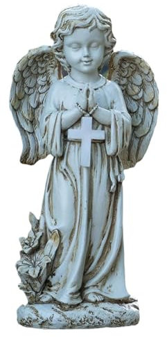 WJUHYGTF Estatuas De Jardín Ángeles Solares, Orantes, Figura Ángel Guardián LED, Resistente A La Intemperie En Tumba, Luz Decoración Al Aire Libre, Esculturas, Césped, Patio Ventana,Negro