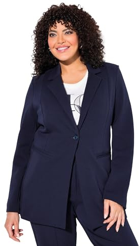 Ulla Popken Femme Grandes Tailles Blazer en Jersey Stretch, Point de Rome. Col à Revers, Coupe évasée Marine 54+ 812754133-54+