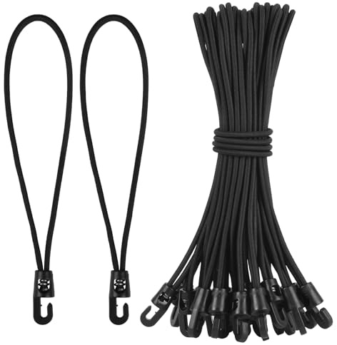 Adiwo Tenditore per telo con Ganci, 25 cm x 42 Pezzi Tenditore per telo con Ganci, Doppio Gancio per Corda Elastica per Teli, Tende, Portabagagli, Auto e Biciclette, Esterno - Nero