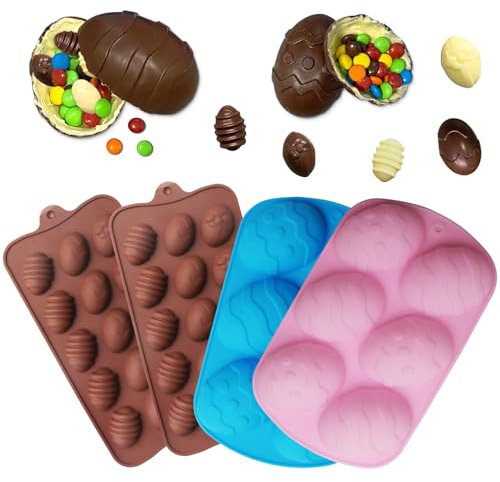 4 Pcs Easter Eggs Moulds, Non-Stick Easter Baking Chocolate Candy Mould Wax Melt Moulds
