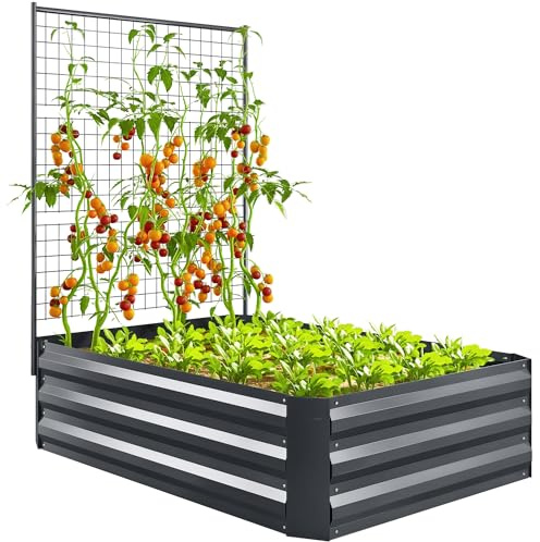 Outsunny Jardinera Exterior Grande de Acero Galvanizado Jardinera de Exterior con Celosía para Plantas Trepadoras y Fondo Abierto para Patio Terraza Balcón 80x115x125 cm Gris Oscuro