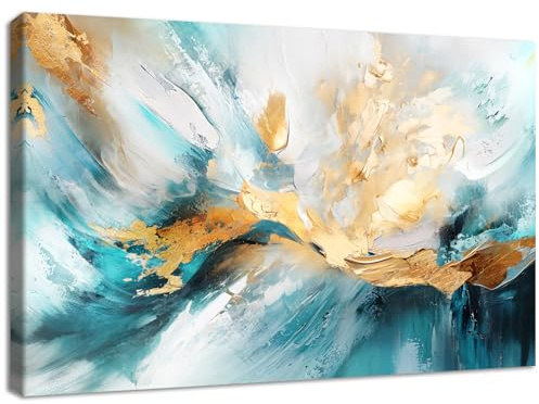 Marco de Madera Grandes Cuadros Decoracion Salon Modernos Abstracto Blanco Verde Oro Pintura Imagen Foto Minimalista Cuadros Decorativos Salon Dormitorio Comedor Pasillo Decoración Pared 120x80cm