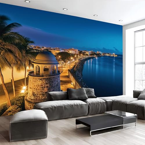 MIATCENRT Papel Tapiz 3D, Papel Tapiz Fotográfico 350Anx256Al Cm (Anchura X Altura), Puerto Ciudad Moderna decoración de Pared Sala Cuarto Oficina, Arquitectura Retro Tela de Seda Papel Tapiz