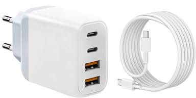 USB C Ladegerät mit Kabel, 4 Ports PD Netzteil Mehrfach Schnellladegerät mit USB-C+USB-A Power Adapter 40W Stecker für lPhone 17/16/15/14/13 Samsung Handys, Schnellladeblock Ladeladapter Ladestecker