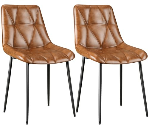 Clevich Esszimmerstühle Bis 200 kg, PU Polsterstuhl, Metallbeine, Stabil, Komfortabel, Einfache Montage, Küchenstühle 81x57x50CM (Braun, 2 Stück)
