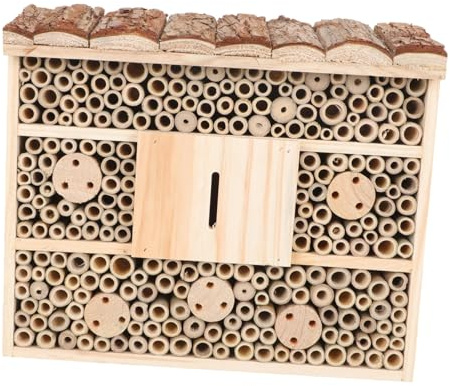 HANABASS Maison en Bois pour Insectes Extérieur Jardin Cabane Écologique Naturelle Habitat Protecteur pour Abeilles Pollinisatrices, Décoration Rustique Solide et Pratique