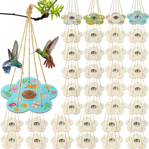 DoubleFill 48 Pack Bird Feeder Craft Kits for Kids Ages 3-8 DIY Wooden Bird Feeder to Build Arts and Crafts for Kids DIY Your Own Unfinished Wooden Ornaments Painting Kits Outdoor Easter Summer Craft