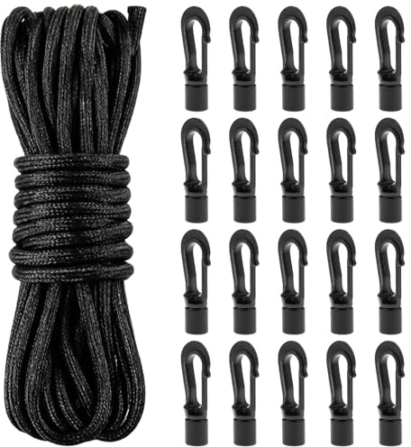 Gummirep 8 mm x 15 m, gummisnodd med 20 plastkrokar, justerbart elastiskt expanderrep, robust och hållbart, gummirep elastiskt gummisnöre för släpvagnspresenning, camping, segling presenningsrep