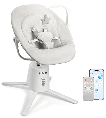 Babywippe Verstellbare Rückenlehne Zoicay Babywippe Elektrisch mit 3 Schwingmodi Fernbedienung und Bluetooth Steuerung Timing und Musik funktion Babyschaukel Elektrisch Innenraum für 0-9 monate (Weiß)