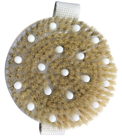 Uonlytech Cepillo de Baño Corporal Redondo Unisex de Madera Natural, Cepillo Seco Masajeador Exfoliante para Ducha, Herramienta de Cuidado Personal para Piel y Circulación Mejorada