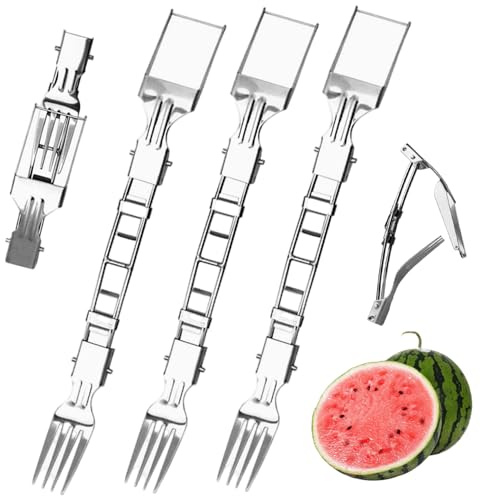 Set di 3 affettatrici per anguria tagliafrutta pieghevole in acciaio inossidabile con forchetta per anguria e melone gadget da cucina compatto