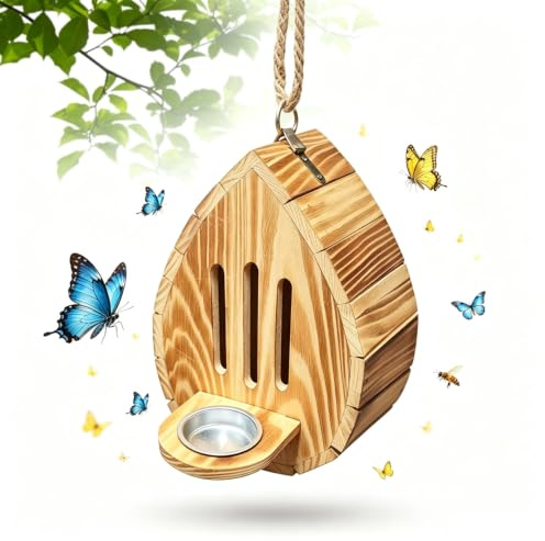 Teardrop Shaped Wooden Butterfly House, Wooden Butterfly Habitat & Feeder