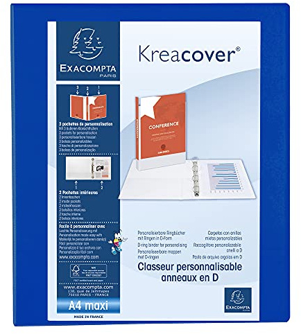 Exacompta Classeur Opaque Rigide Personnalisable 3 Poches A4 4 Anneaux Bleu