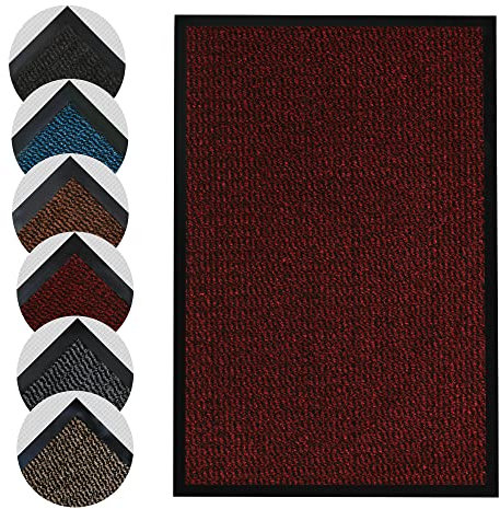 Homatz Indoor Door Mat - Heavy Duty Rubber, Floor and Kitchen Mats - Non Slip, Washable and Dirt Trapper Doormats Super Absorbent Multicolor Barrier Matts (Red, 40x60cm)