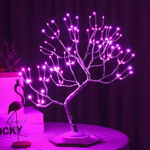 FUCHSUN 108 LED Tabletop Tree Lights Fairy Lamp, Pink, Glow Silver Branch