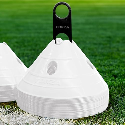 FORZA Football SuperCone Training Marker Domes [Pack of 20] - Jumbo 14cm Cones for Speed & Agility Drills - Durable Weatherproof PVC - 8 Colour Options (White)