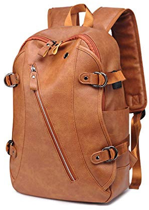 FANDARE Unisex Rucksäcke Schulrucksack Herren Damen Schultasche Junge Mädchen Wasserdicht Schulranzen Teenager Tagesrucksack Reise Daypacks Laptop-Tasche Outdoor Camping PU Pack Braun A