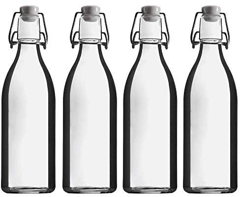 mikken 4 bottiglie di vetro da 0,5 litri con chiusura a leva, in plastica, con etichette