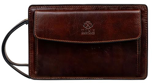 Time Resistance Brown Leather Clutch Purse for Men - Handmade Men's Wrist Bag - Italian Leather Clutch Bag - Small Business Briefcase - Small Everyday Items Organizer - Men's Handbag