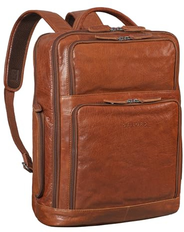 STILORD Jayden Men's Leather Business Backpack – Large Vintage Laptop Daypack with 15–17 Inch Laptop Compartment – A4 Size – Trolley Sleeve – Office, University, Travel Colour:maraska - Brown
