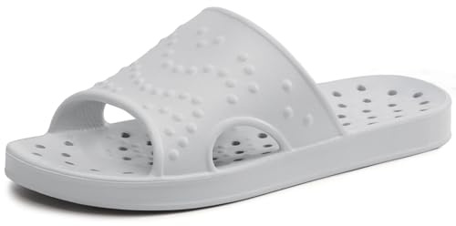 shevalues Shower Shoes for Women Men with Arch Support Quick Drying Pool Slides Lightweight Beach Sandals with Drain Holes, Light Grey 8-9 Women / 6.5-7.5 Men
