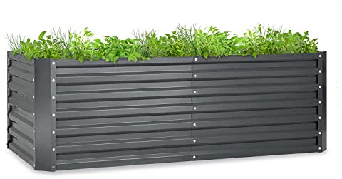 blumfeldt Jardineras Exterior Grandes para Jardín, Huerto Urbano Terraza para Plantar Todo Tipo de Vegetales, Hierbas y Flores, Maceteros Exterior Elevados de Acero, 180 x 60 x 90 cm, Gris Obscuro