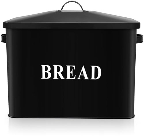 HaWare Black Bread Bin, Large Metal Bread Box for Kitchen Countertop, Loaf Storage Container - 34.1x19.1x24.5cm - Holds 2+ Loaves, Healthy, Space Saving & Farmhouse Style