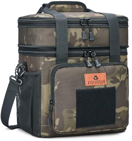 HSHRISH Large Insulated Lunch Bag for Man, Double Layer Insulated Large Cooler Bag for Men Adults Waterproof Leakproof Durable Lunch Bag for Work Outdoor Picnic 15L, Black Camo