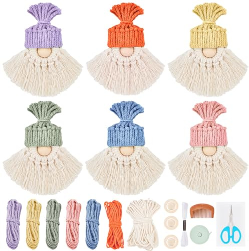 FREEBLOSS 6 Set Gnomes de Macramé Kit de Decoraciones de Navidad Colores Primaveras con Manual de Navidad Macramé para Principiantes Hecho a Mano para Adultos