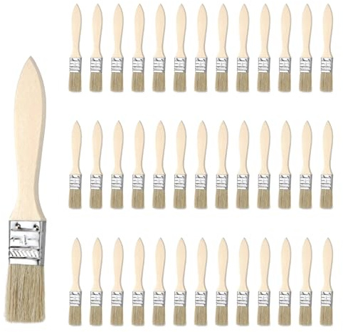 Juego de 40 pinceles pequeños de cerdas de 17 cm, pincel plano, pincel para pintar, pincel de pintura, pincel para ventanas con mango de madera para pinceles, pinturas, suministros de pintura,