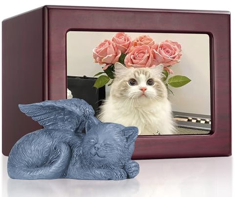 DiDiBirDi Urnas para gatos, urnas para gatos, urnas para cenizas, urnas de madera de color rojo cereza, caja de cremación para mascotas, urna de gato