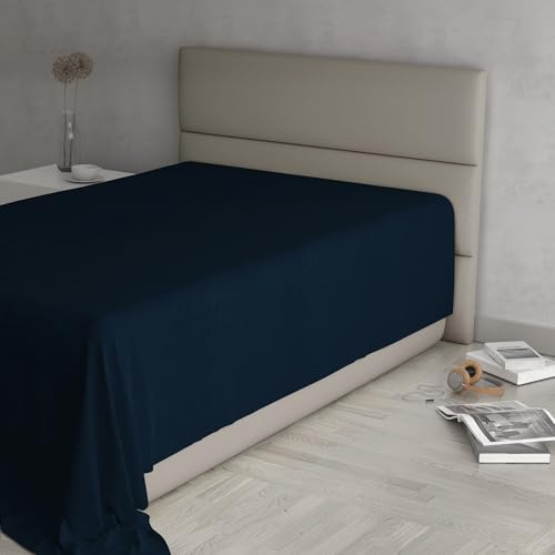 MAX Color - Sábana encimera, 100% algodón, Color Liso, Azul Oscuro, Individual 150 x 300 cm
