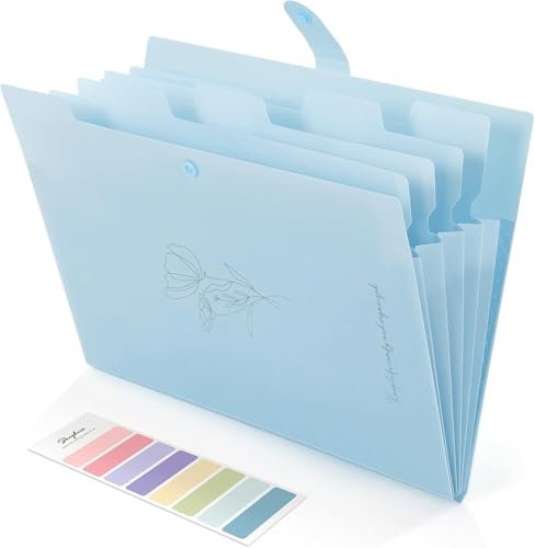 SKYDUE Document Organiser, A4 Expanding File Folder, Colored Plastic Folders,Sturdy and Protective File Storage to Organise Paperwork, Receipts, Invoices, Bills, Documents(Blue)