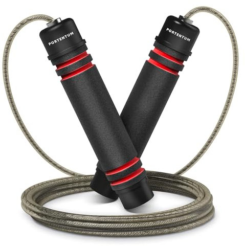 PORTENTUM Springseil Erwachsene Fitness, Speed Rope Verstellbar mit Hautfreundlichen Schaum Griffe, Länge Einstellbar, rutschfest und Ideal für Fitness & Ausdauer, geeignet für Kinder und Erwachsene