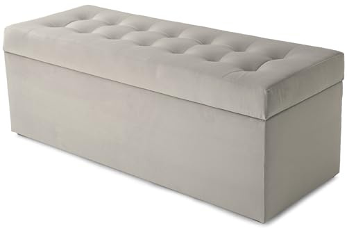 MG Design Pouf Coffre 45 × 120 cm Grau – Rangement 140 L, Charge 300 kg, Surface Douce avec léger reflet, Entretien Facile – pour Salon, Chambre, entrée