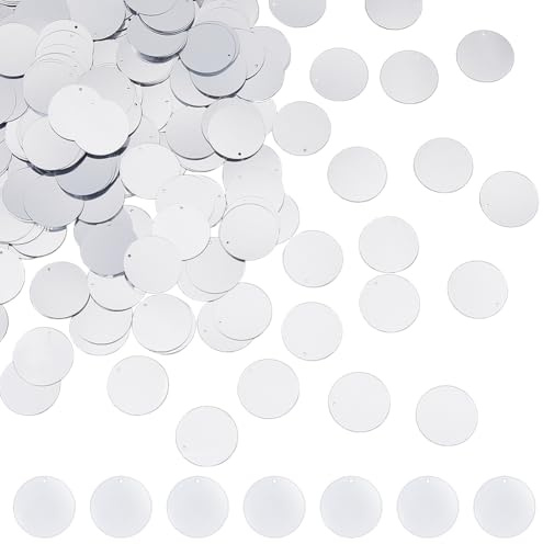 DICOSMETIC 600 pezzi grandi lustrini piatti rotondi sfusi da 28,5 mm, lustrini in PVC argentati per ricamo, artigianato di cucito per abbigliamento, scarpe, vestiti, accessori per cucito fai da te