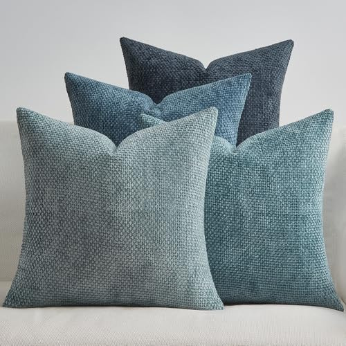 Topfinel Housse de Coussin 40 x 40 Lot de 4 Decoratives Bleu Colorees Dégradées Chambre Salon Maison Housse Coussin Carré Chenille Doux pour Canapé Lit Jardin Déco